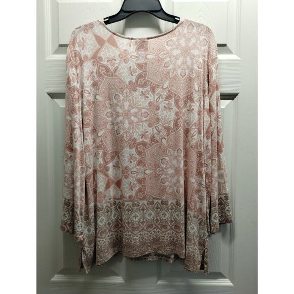 Ruby Rd. Women's Size Large Pink Boho Medallion Tassel 3/4 Sleeves Soft Top - Picture 3 of 6